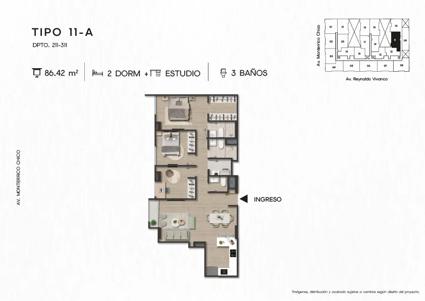 Modelo TIPO 11-A · Pisos 2 y 3
