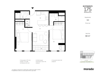 Departamento 2 dorm. 58.35 m²