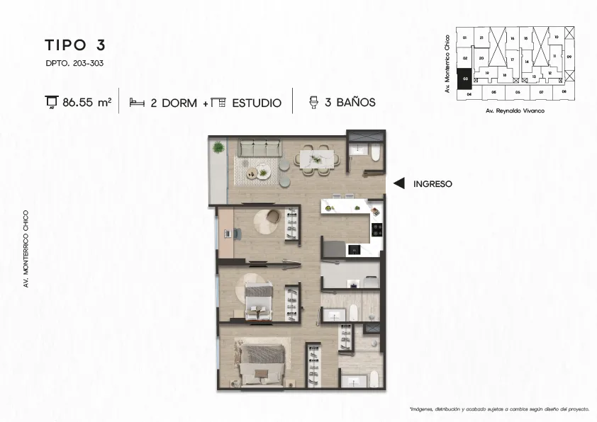 Modelo TIPO 3 · Pisos 2 y 3