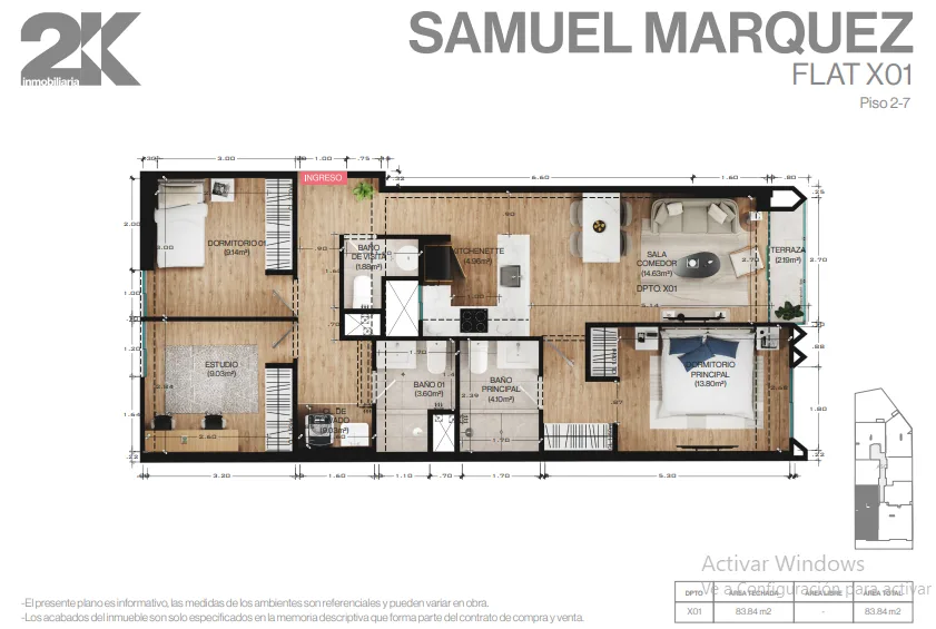 Modelo X01 · Pisos 4, 5, 8