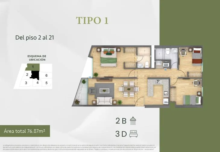 Modelo TIPO 1 · Pisos 13, 14, 15, 16