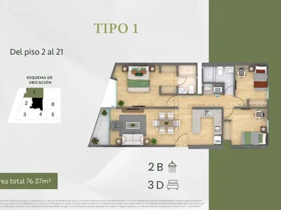Modelo TIPO 1 · Pisos 13, 14, 15, 16