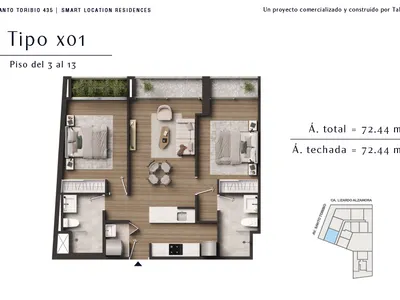 Departamento 2 dorm. 72.44 m²