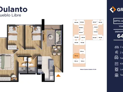 Departamento 3 dorm. 64 m²