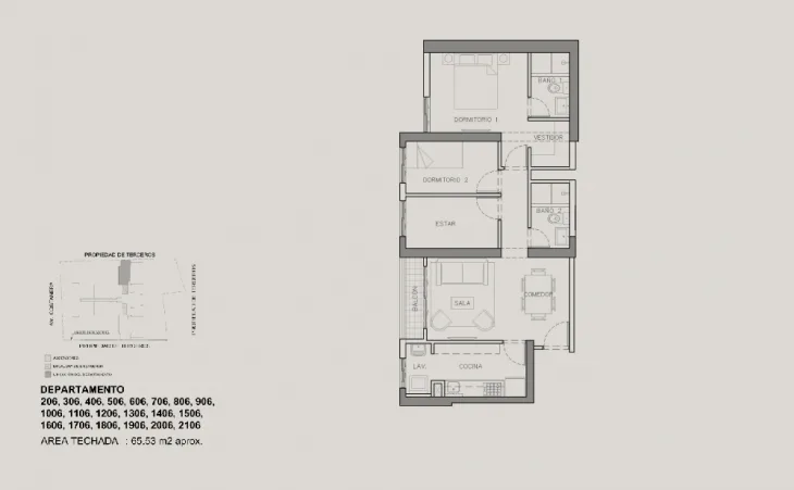 Modelo 2D+E+C · Pisos 1 al 21