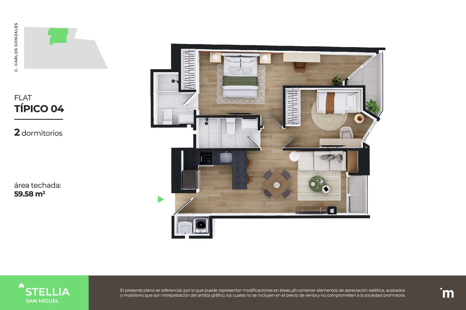 Modelo Flat Típico 04 · Pisos 3 al 22