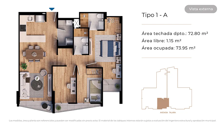 Modelo Tipo 1-A · Pisos 2 al 11