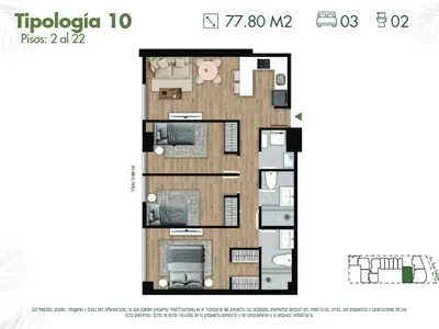 Departamento 3 dorm. 77.8 m²