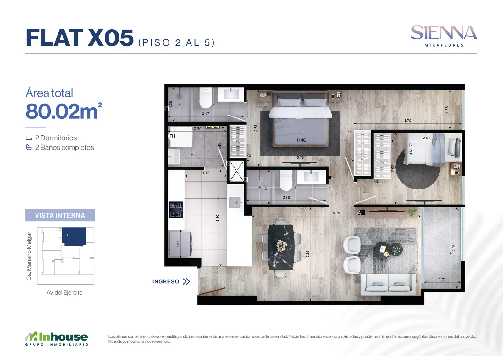 Modelo X5 · Pisos 2, 3, 4, 5