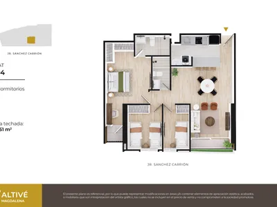 Departamento 3 dorm. 72.51 m²