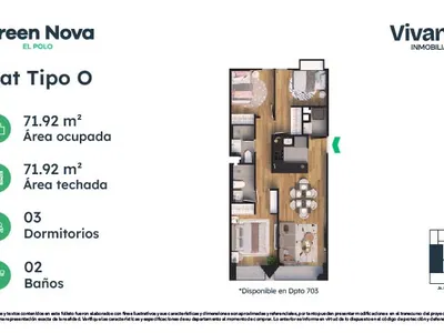Departamento 3 dorm. 71.92 m²
