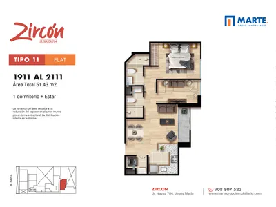 Departamento 2 dorm. 51.43 m²