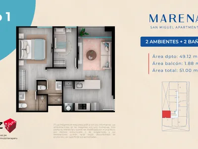 Departamento 2 dorm. 51 m²