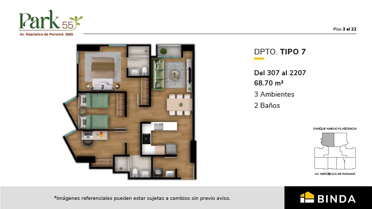 Modelo TIPO 7 · Pisos 4 al 22