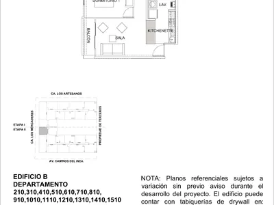 Modelo 1 Dormitorio + Kitchenette · Pisos 2 al 15