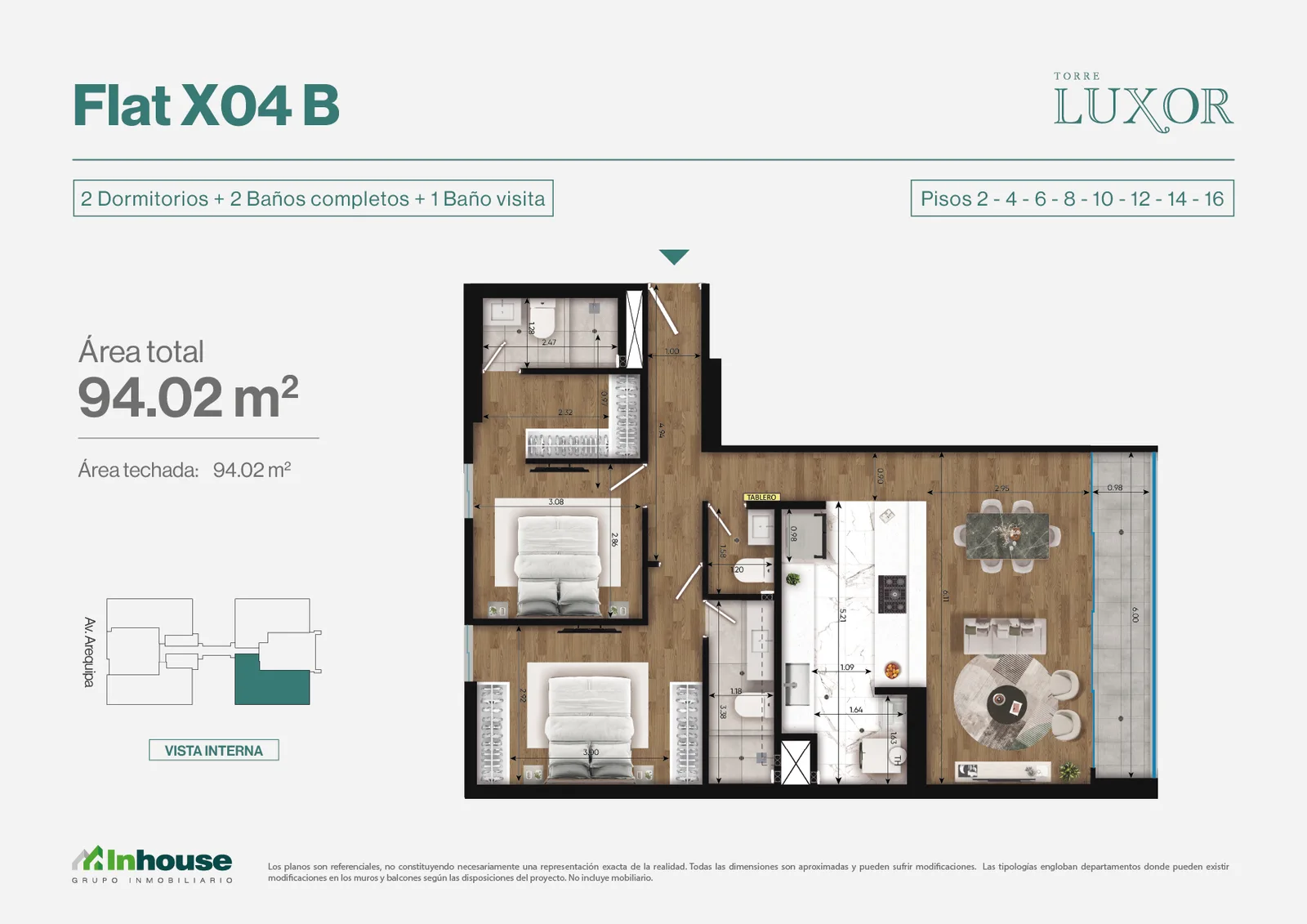 Modelo Tipo 4B · Pisos 2 al 16