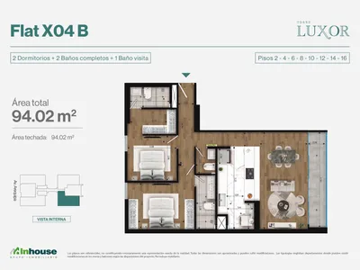 Modelo Tipo 4B · Pisos 2 al 16