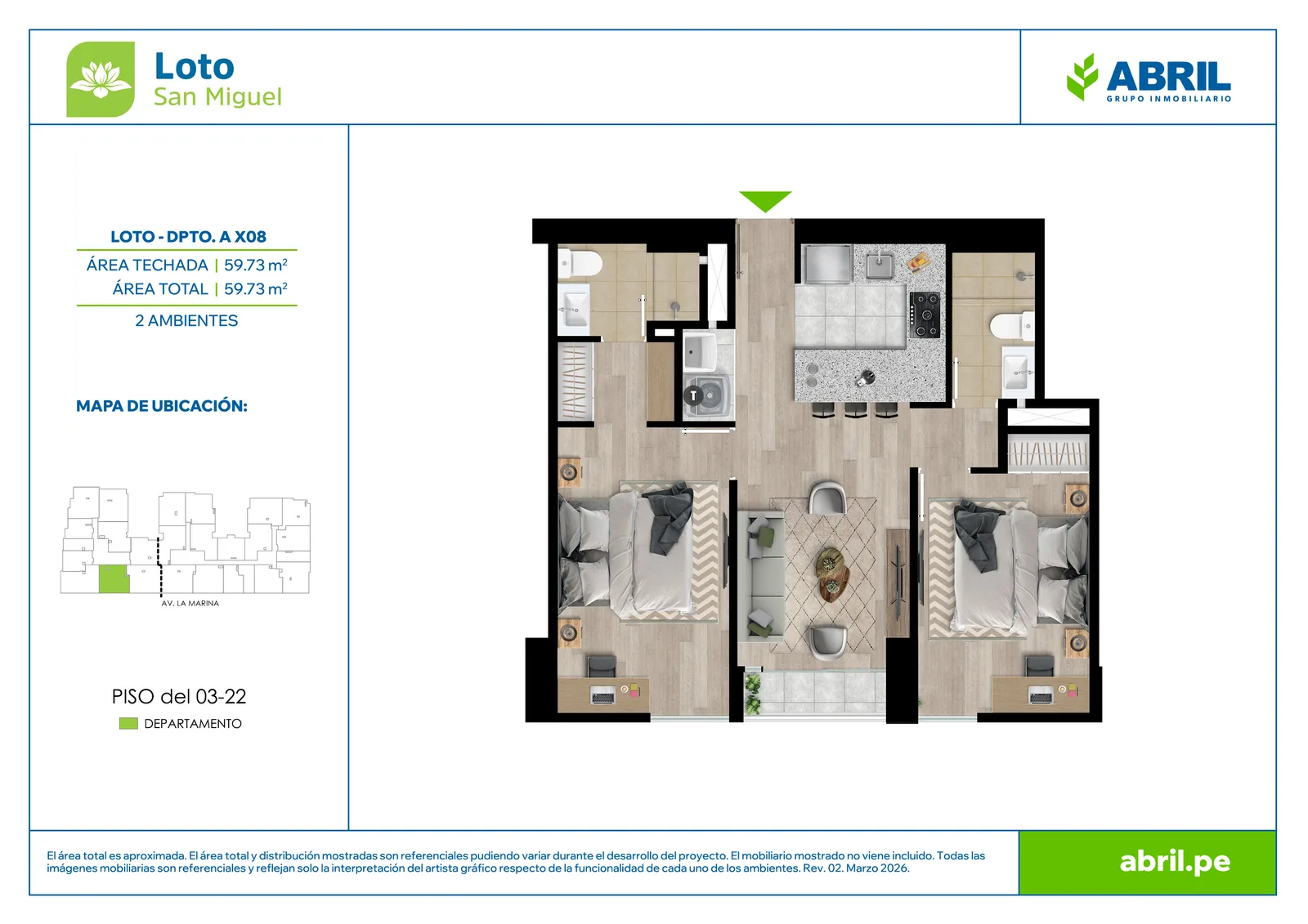 Modelo LOT-1-X08 · Pisos 3 al 22