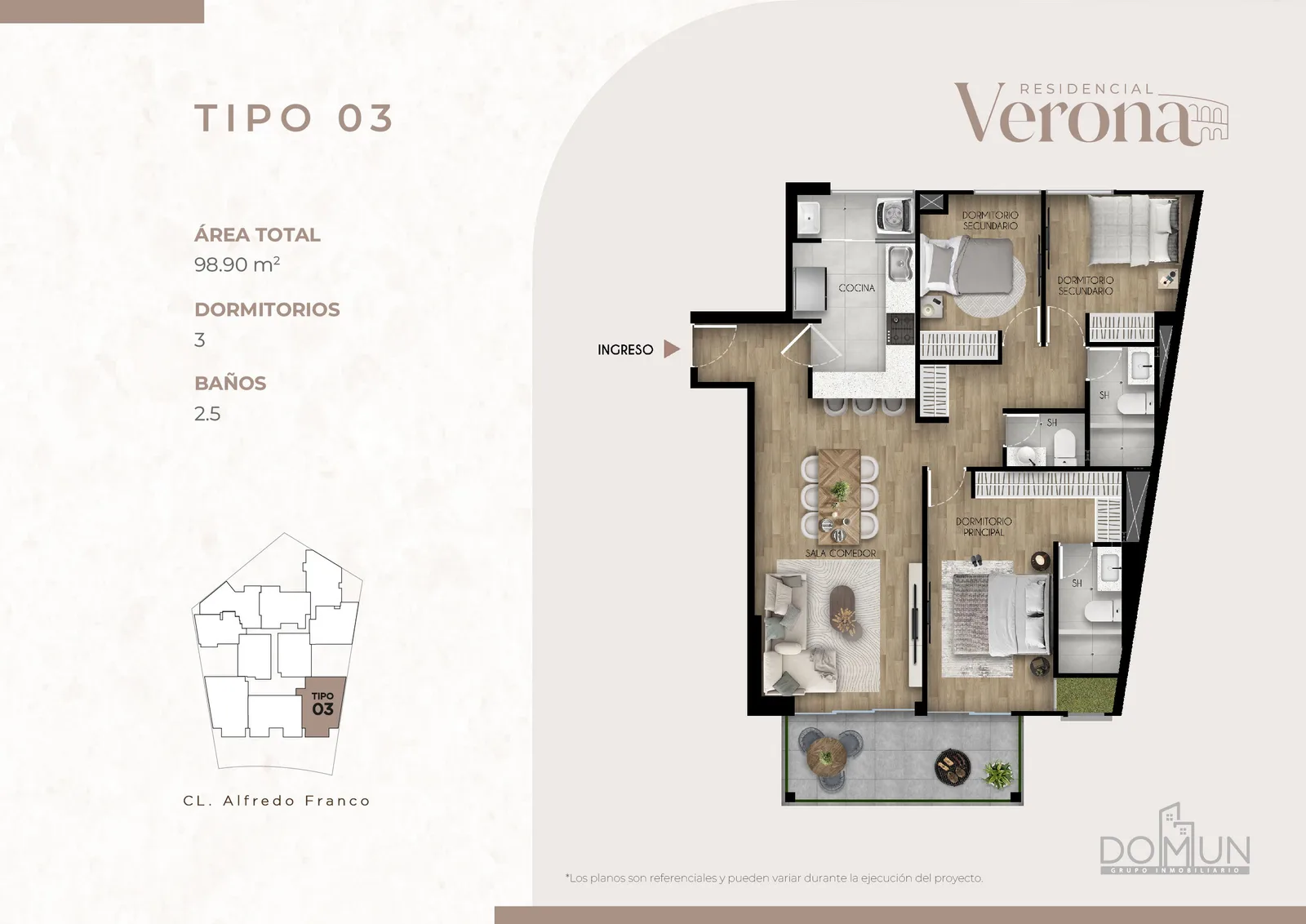 Modelo TIPO 3 · Pisos 2, 5, 6