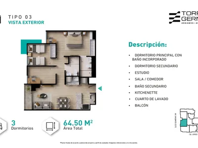 Departamento 3 dorm. 64.5 m²