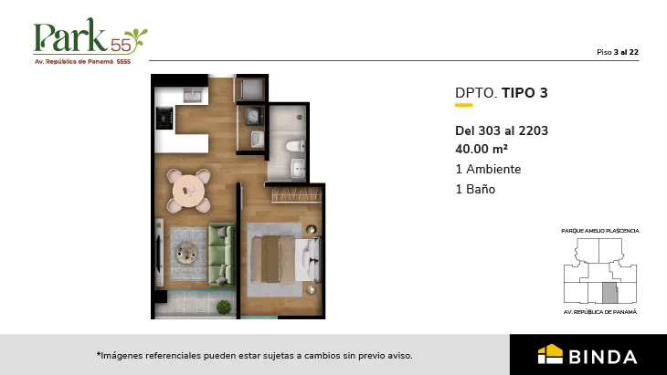 Modelo TIPO 3 · Pisos 3 al 22