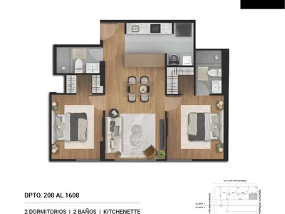 Modelo 2 Dormitorios + Kitchenette (Mariposa)