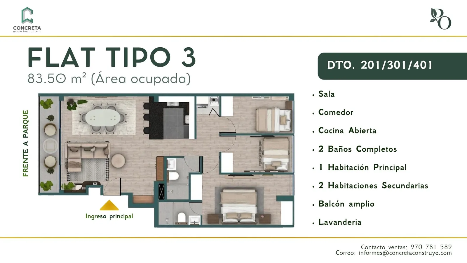 Modelo 3 · Pisos 2, 3, 4