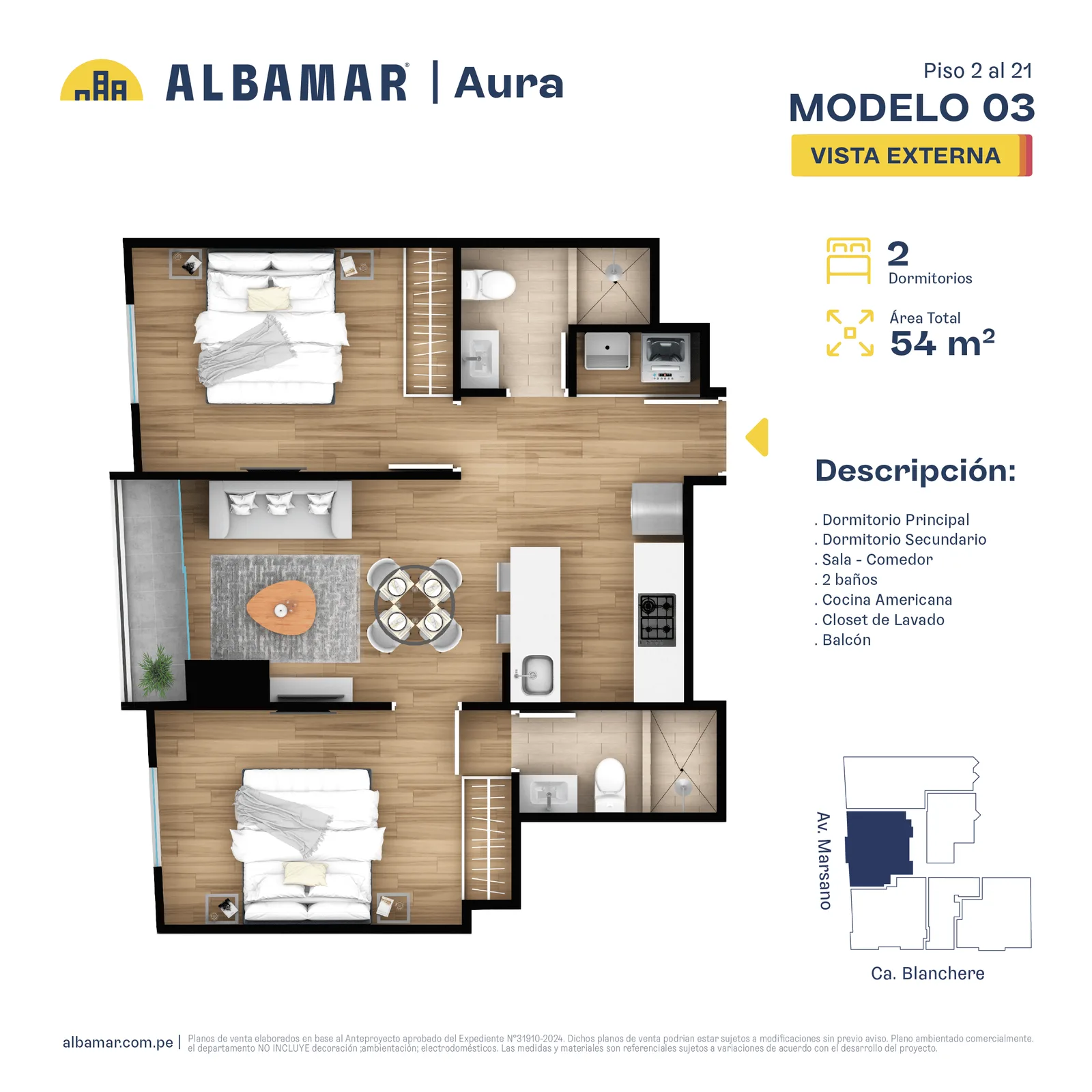 Modelo TIPO 3C · Pisos 2, 7, 8