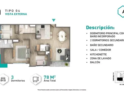 Departamento 3 dorm. 78.15 m²