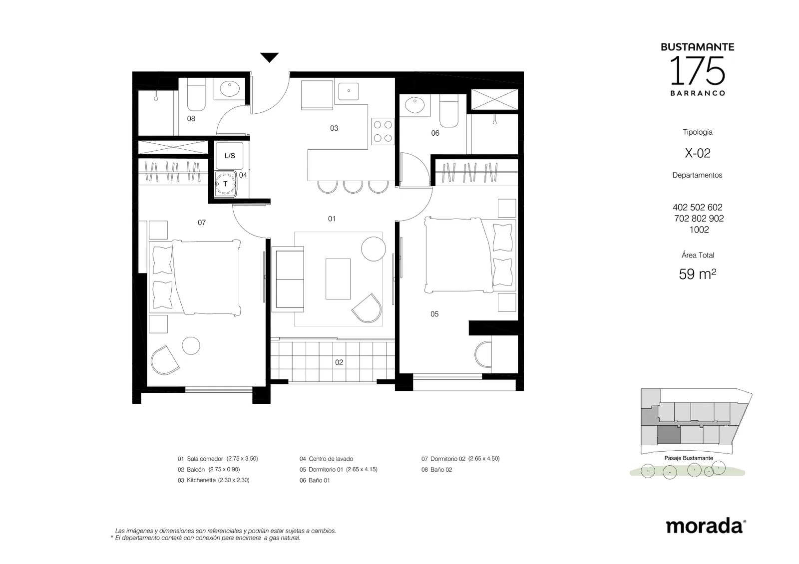 Modelo X-02 · Pisos 4, 6, 7