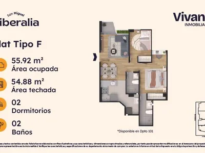 Departamento 2 dorm. 55.92 m²