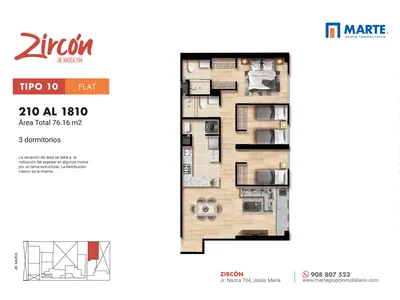 Departamento 3 dorm. 61.13 m²