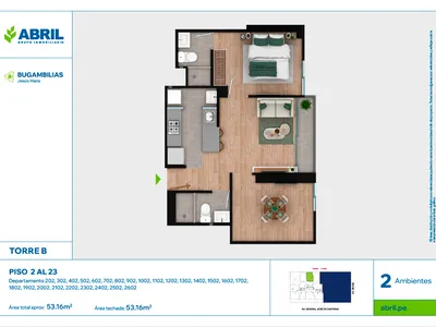 Departamento 2 dorm. 53.16 m²