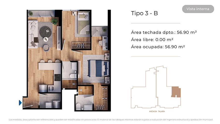 Modelo Tipo 3-B · Pisos 2 al 11