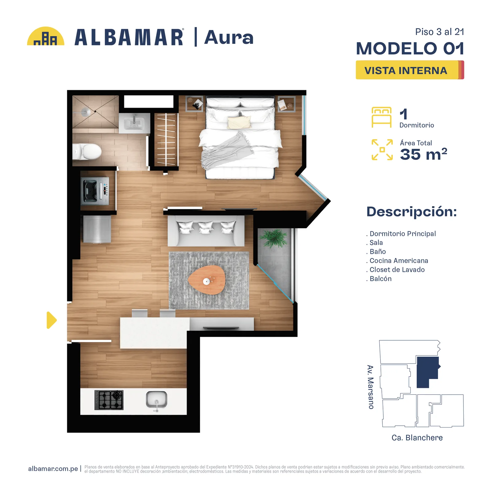 Modelo TIPO 1A · Pisos 4, 5, 6
