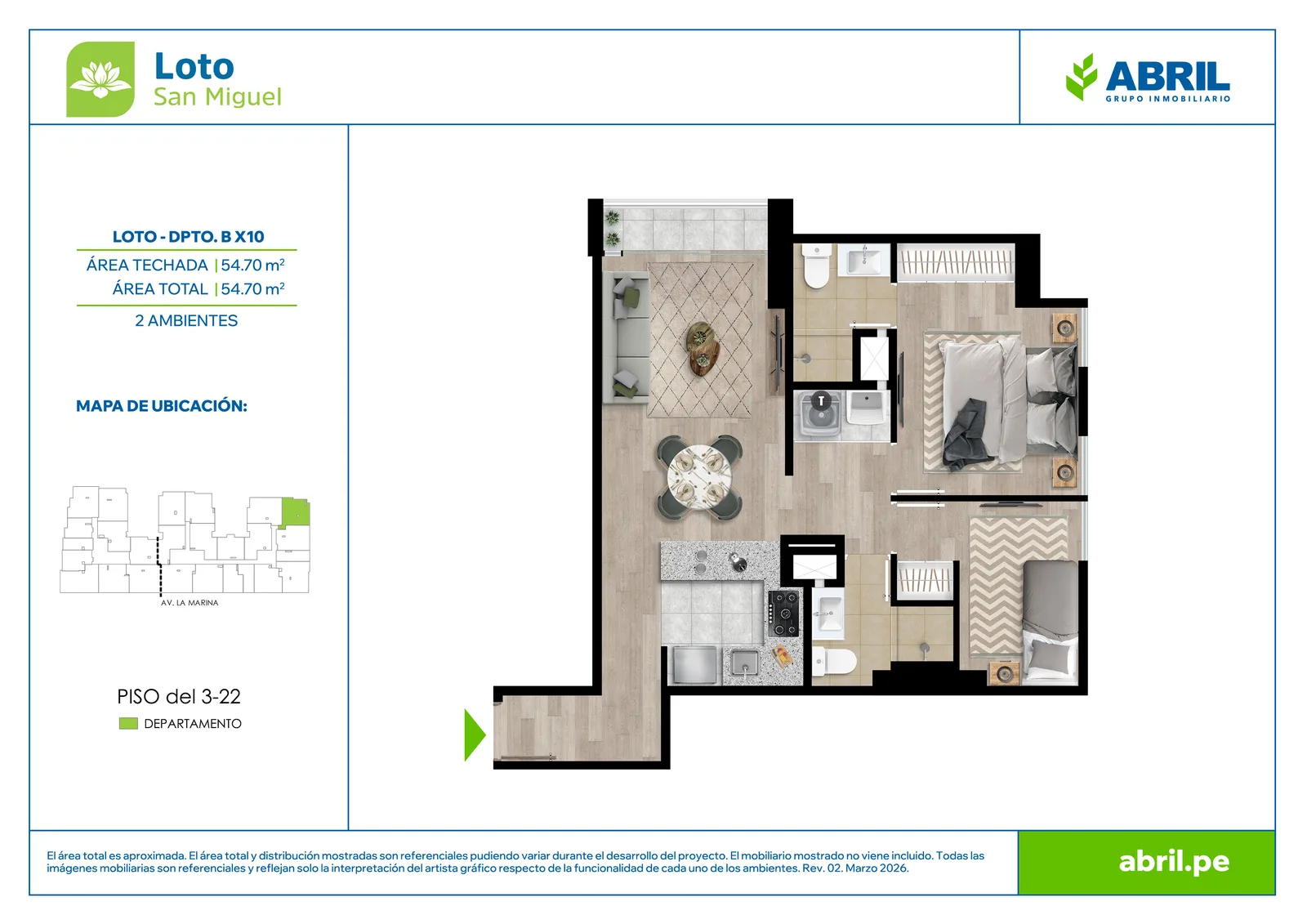 Modelo LOT-2-X10 · Pisos 3 al 22