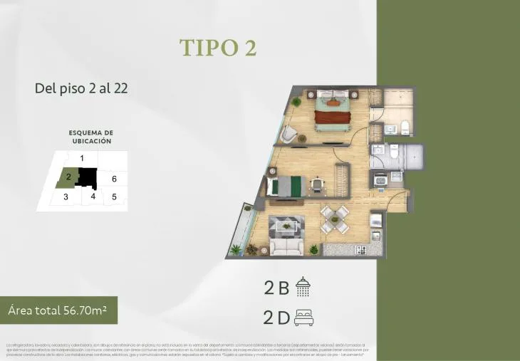 Modelo TIPO 2 · Pisos 21 y 22
