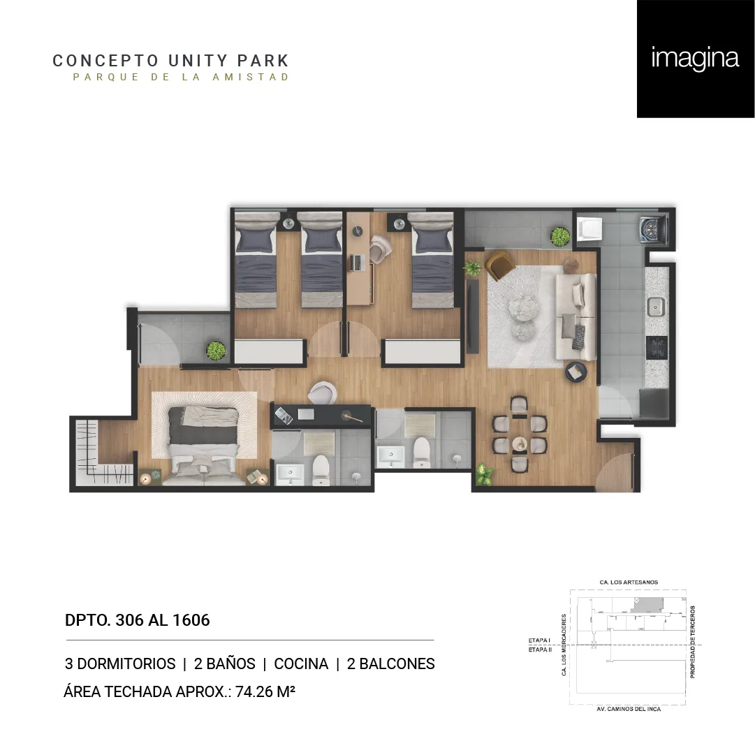 Modelo 3 Dormitorios + Cocina · Pisos 9 al 16