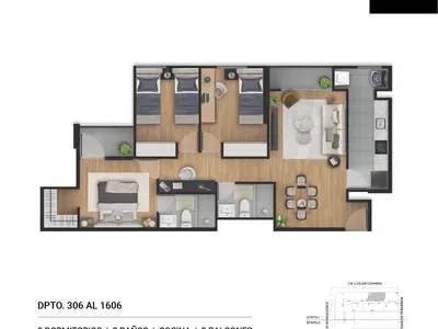 Modelo 3 Dormitorios + Cocina · Pisos 9 al 16