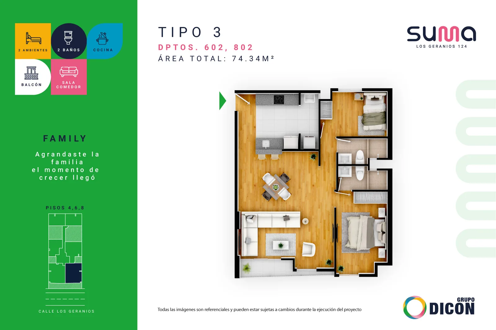 Modelo TIPO 3C · Pisos 3 al 9
