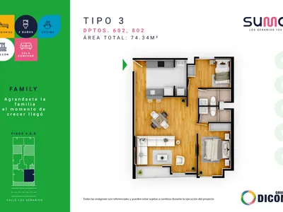 Modelo TIPO 3C · Pisos 3 al 9