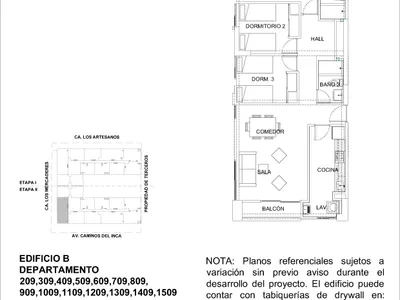Modelo 3 Dormitorios + Cocina · Pisos 2 al 15