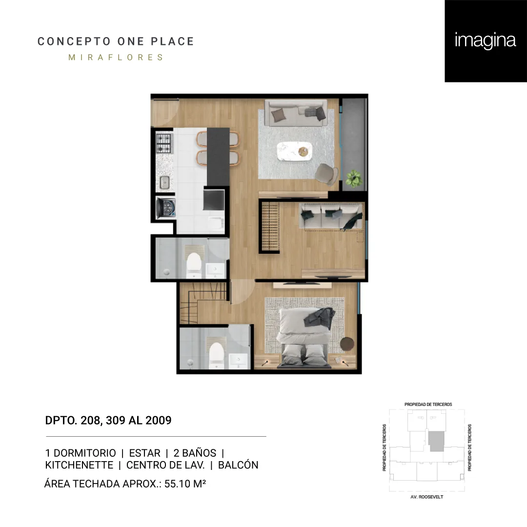 Modelo 1 Dormitorio + Estar + Kitchenette
