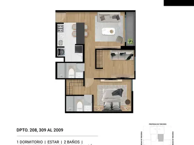 Modelo 1 Dormitorio + Estar + Kitchenette