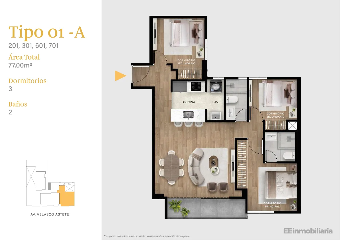 Modelo TIPO 01-A · Pisos 2, 3, 6, 7
