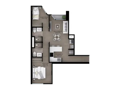 Departamento 2 dorm. 54.44 m²