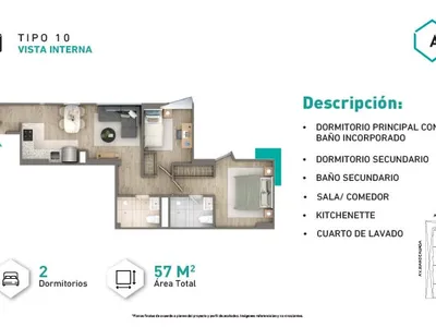 Departamento 2 dorm. 57.03 m²
