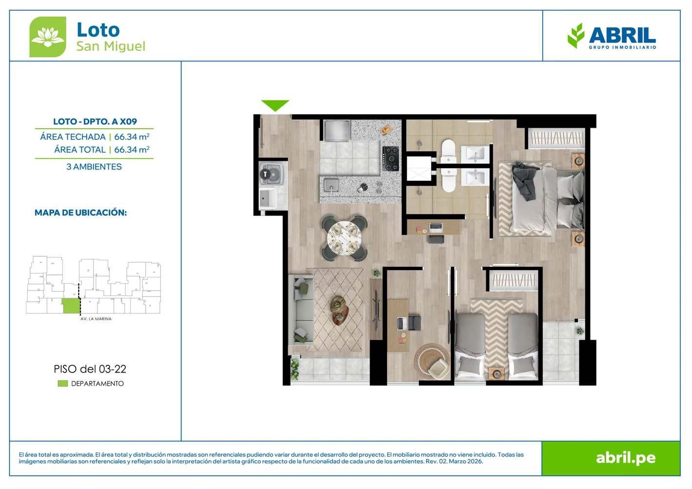 Modelo LOT-1-X09 · Pisos 4 al 22