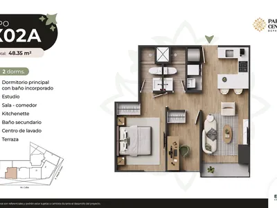 Departamento 2 dorm. 48.35 m²