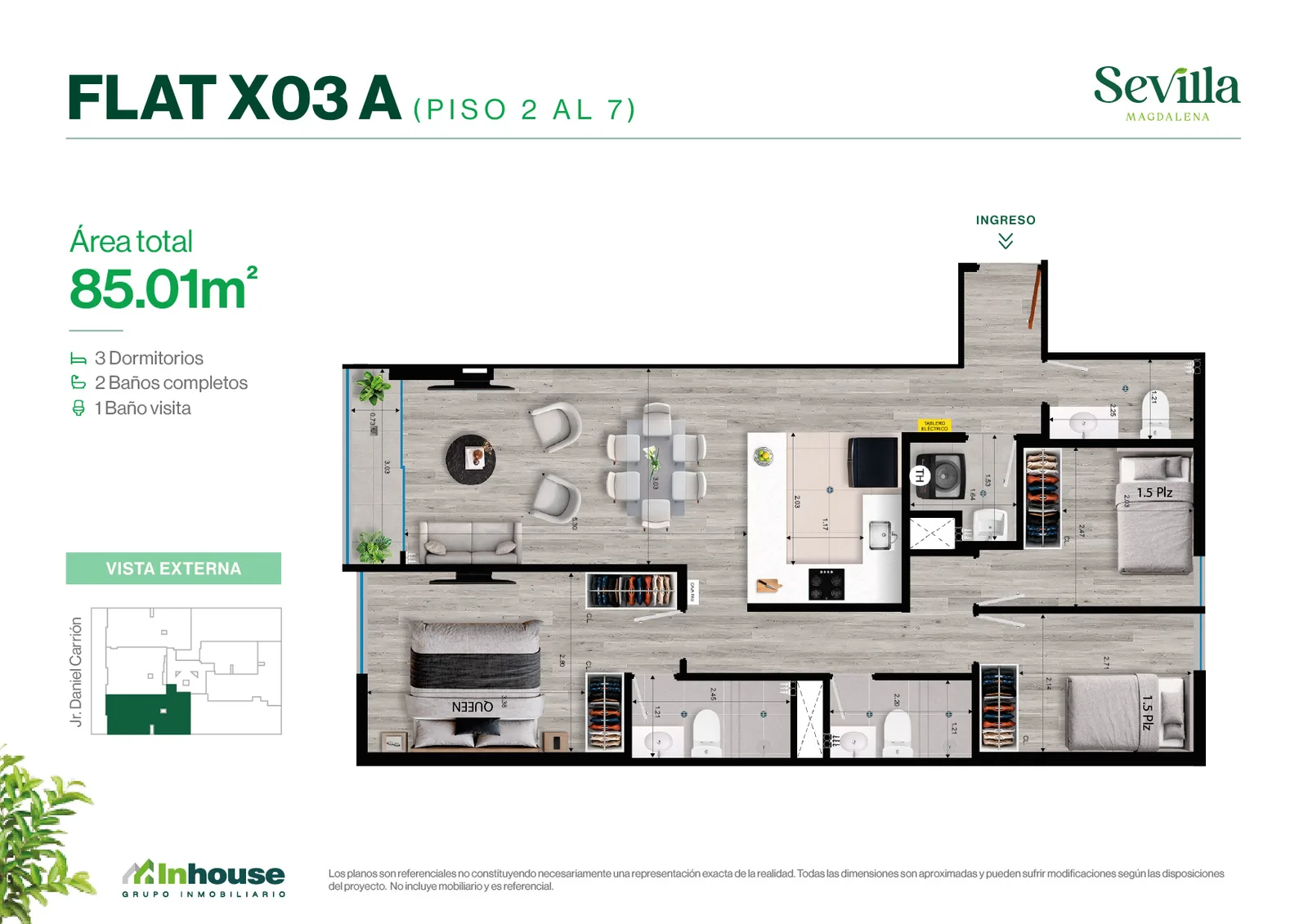 Modelo X03A · Pisos 3, 4, 5, 6, 7
